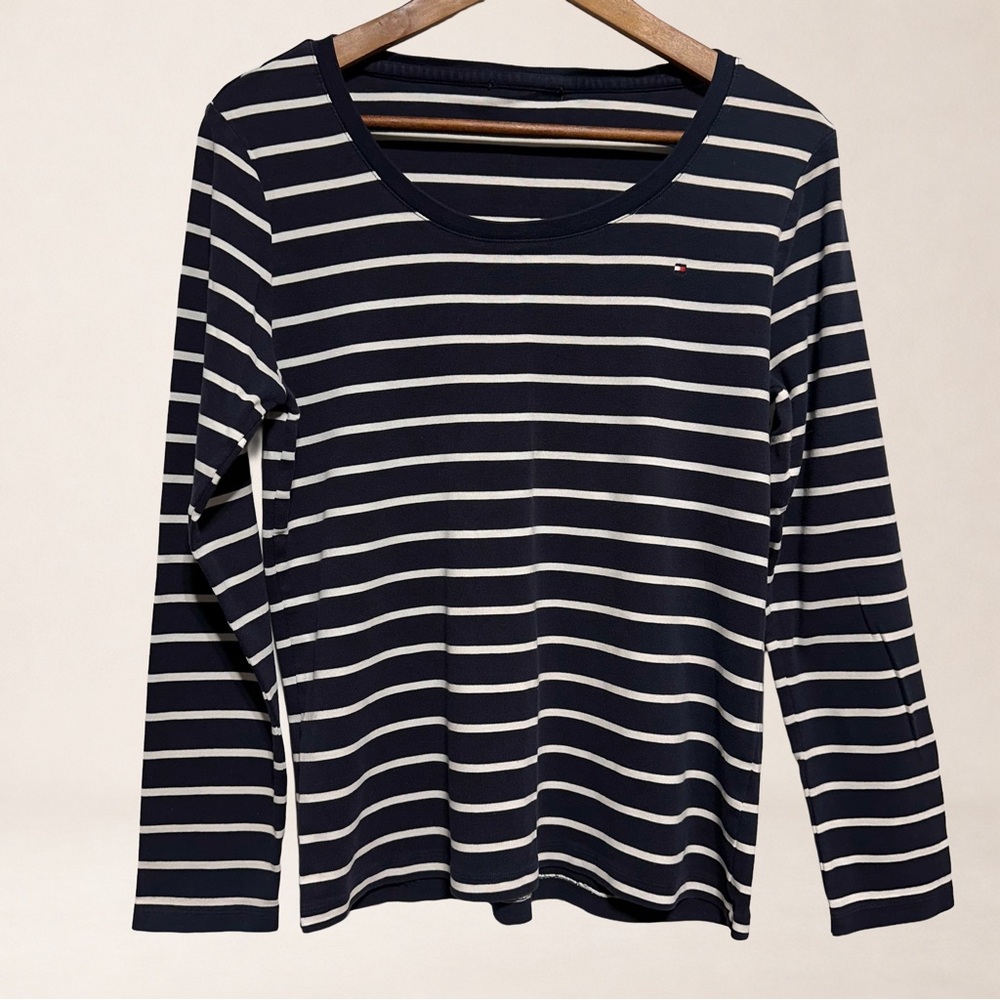 TOMMY HILFIGER Dark Navy Stripe Minimalist Preppy Coastal Classic Top